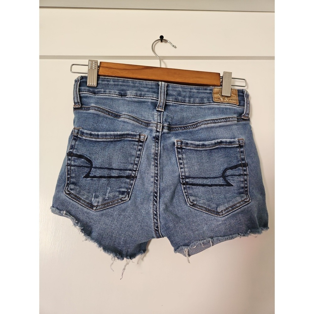 American Eagle Distressed Cutoff Festival Shorts 0 High Waisted Frayed Hem Blue